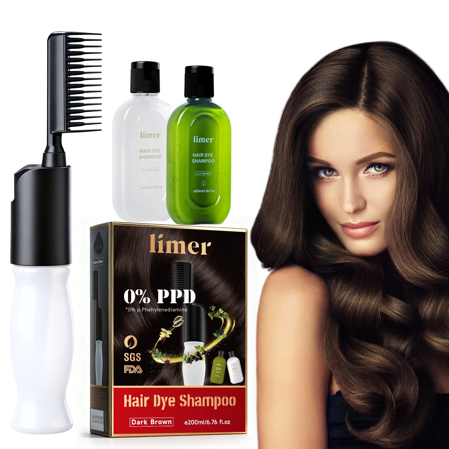 0% PPD Color Comb for Hair Dye-Dark Brown