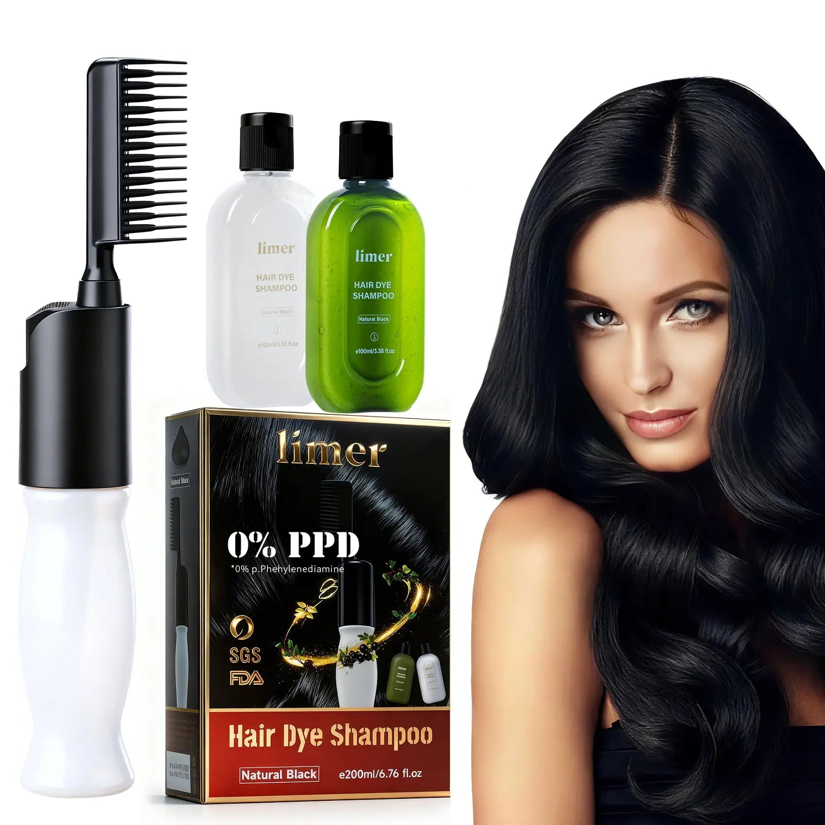 0% PPD Color Comb for Hair Dye - Natural Black Limer-global