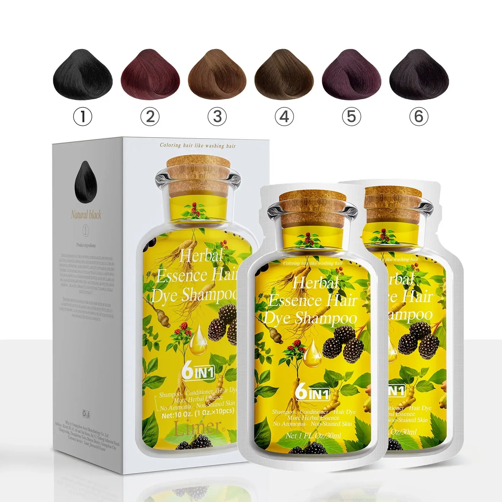 Travel-Size Multicolor Hair Dye Shampoo 6 in 1 (10 Packs) Limer-global