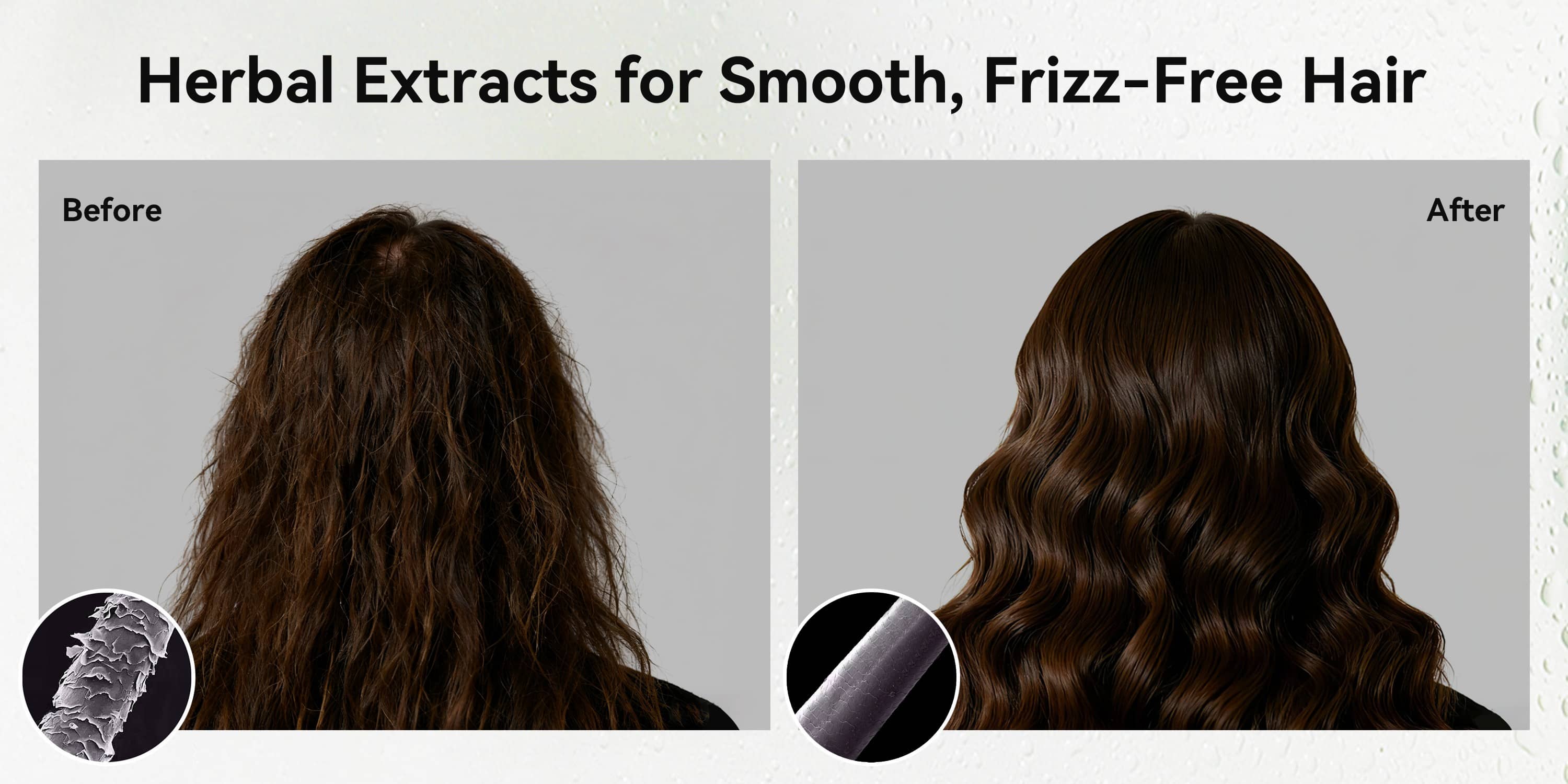 limer hair dye shampoo with herbal extracts showing before and after results for smoother, shinier, frizz-free hair.