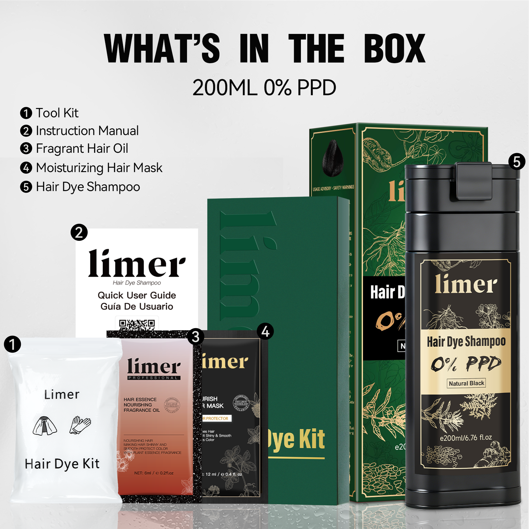 0% PPD 200ML Hair Dye Shampoo - Dark Brown