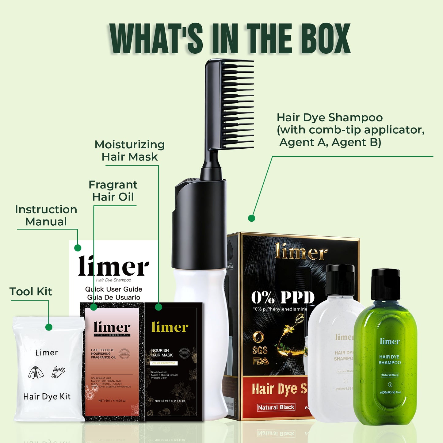 0% PPD Color Comb for Hair Dye - Natural Black