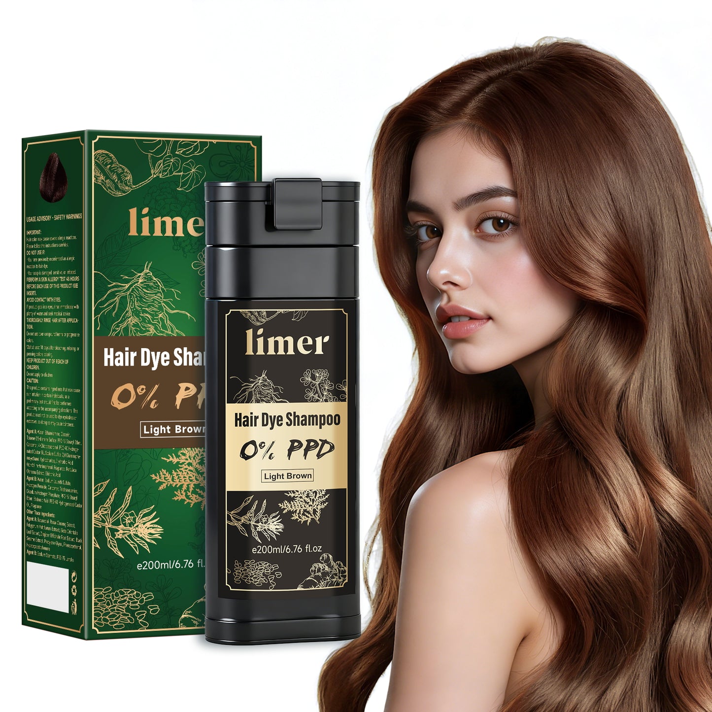 0% PPD 200ML Hair Dye Shampoo - Light Brown